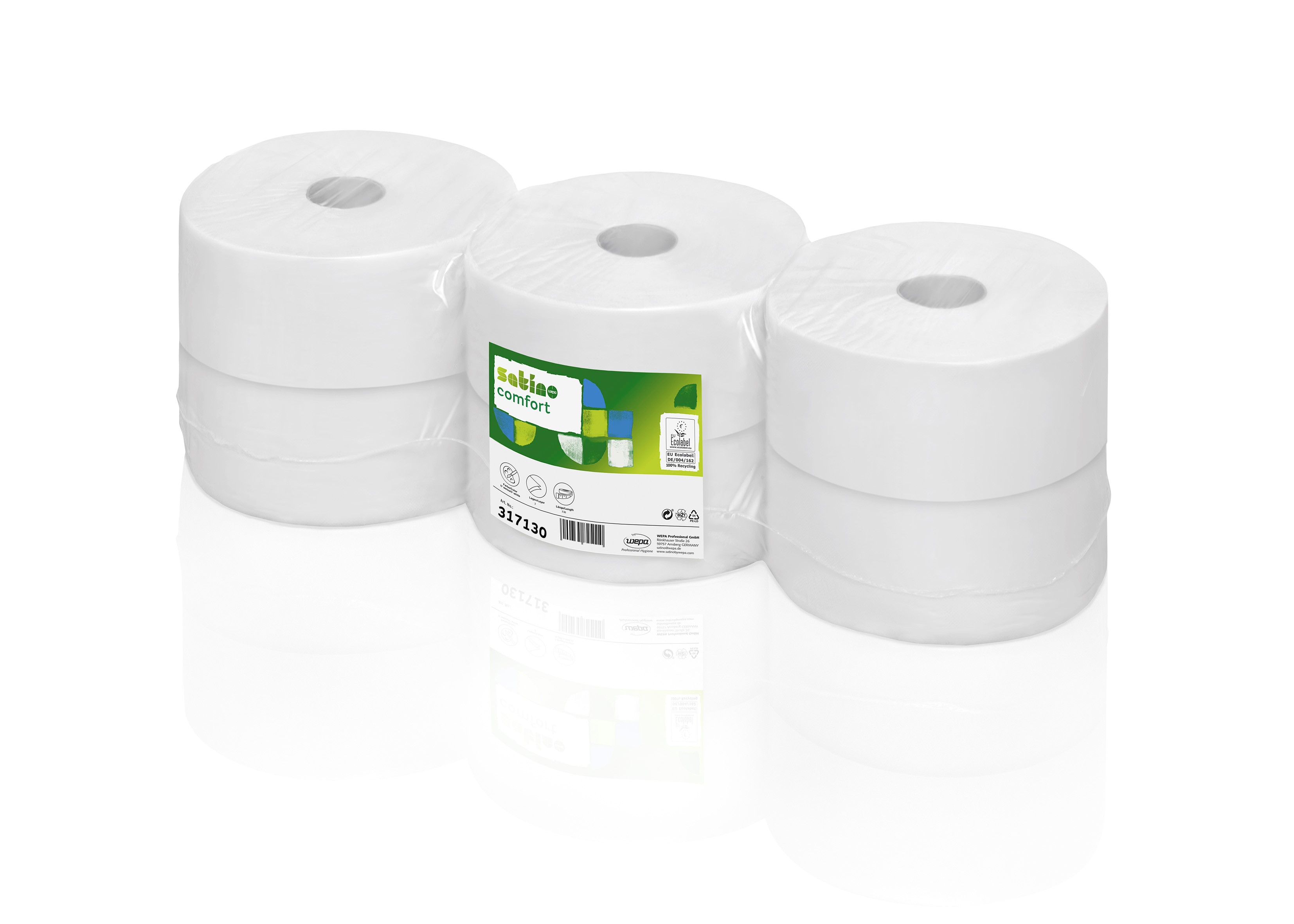 Produktbild: Toilettenpapier 2lg hochweiß RC Jumbo satino comfort 45 Pack (Palette)