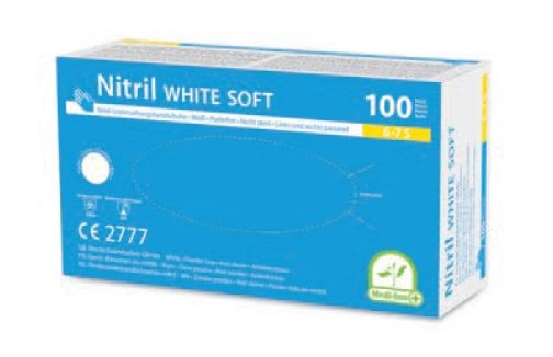 Produktbild: Einmalhandschuhe Nitril soft puderfrei weiß XL 10x100 Stück (Karton)