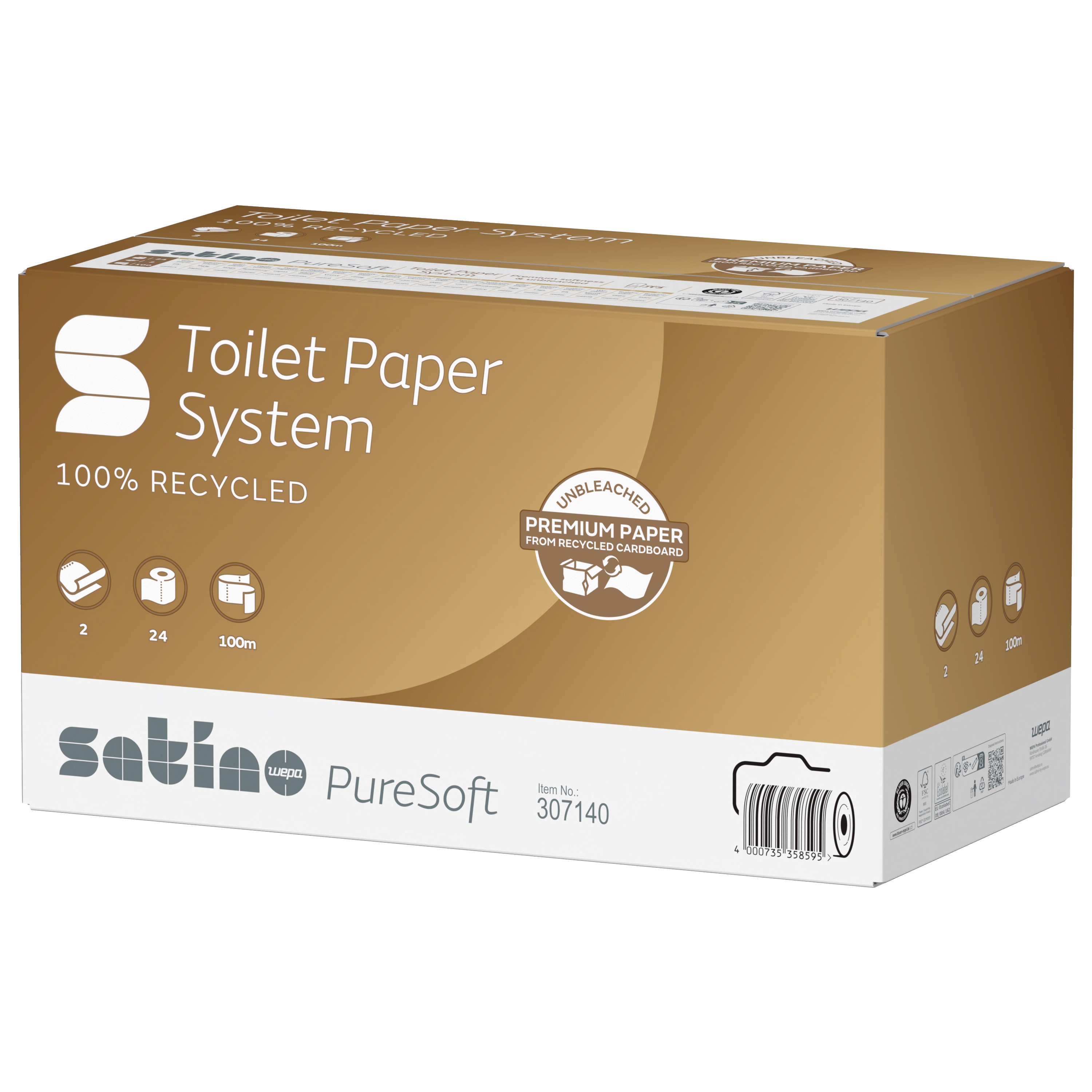 Produktbild: Toilettenpapier 2lg soft beige RC Jumbo satino PureSoft 36 Karton (Palette)