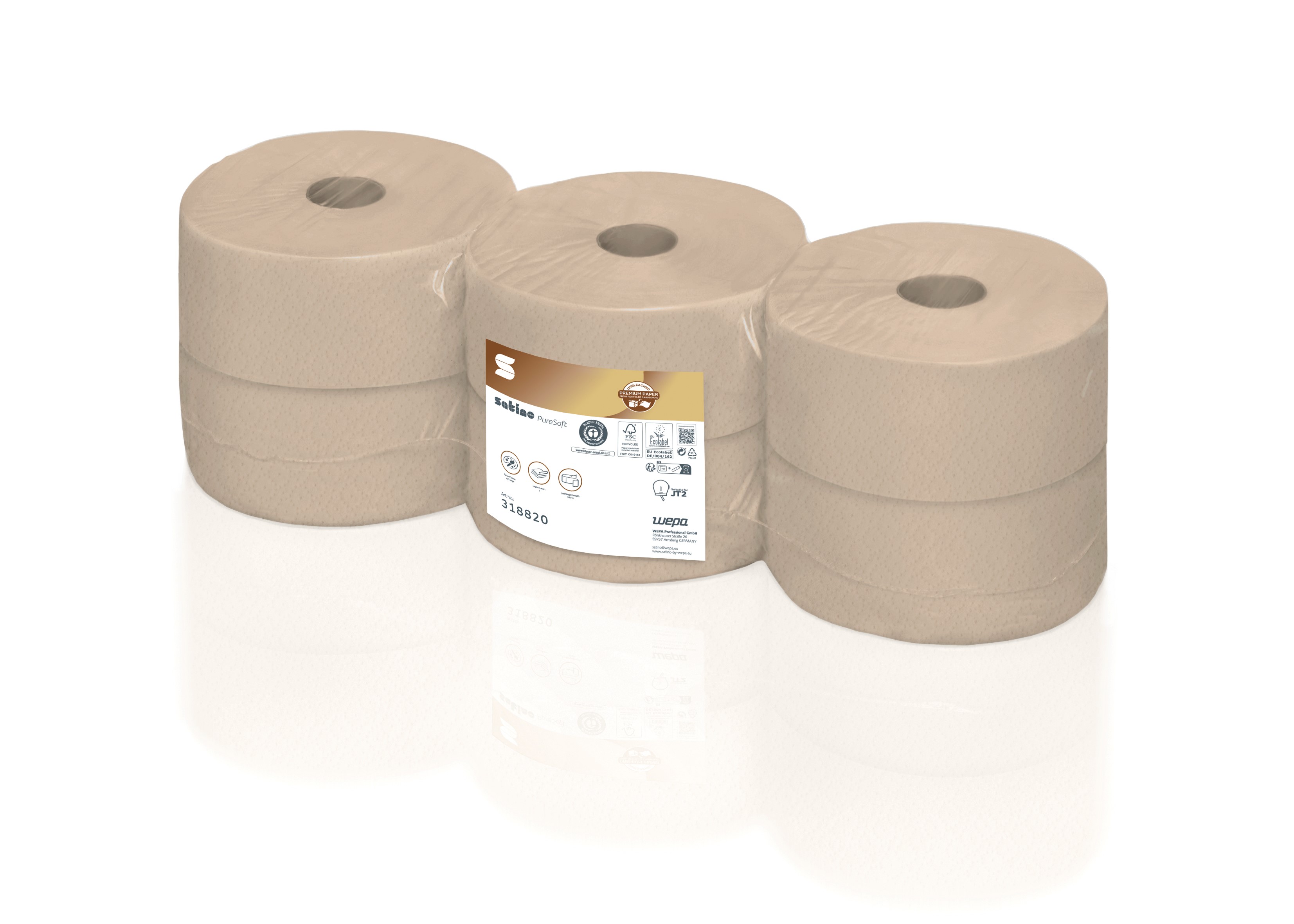 Produktbild: Toilettenpapier 2lg soft beige RC Jumbo satino PureSoft 6x1520 Blatt