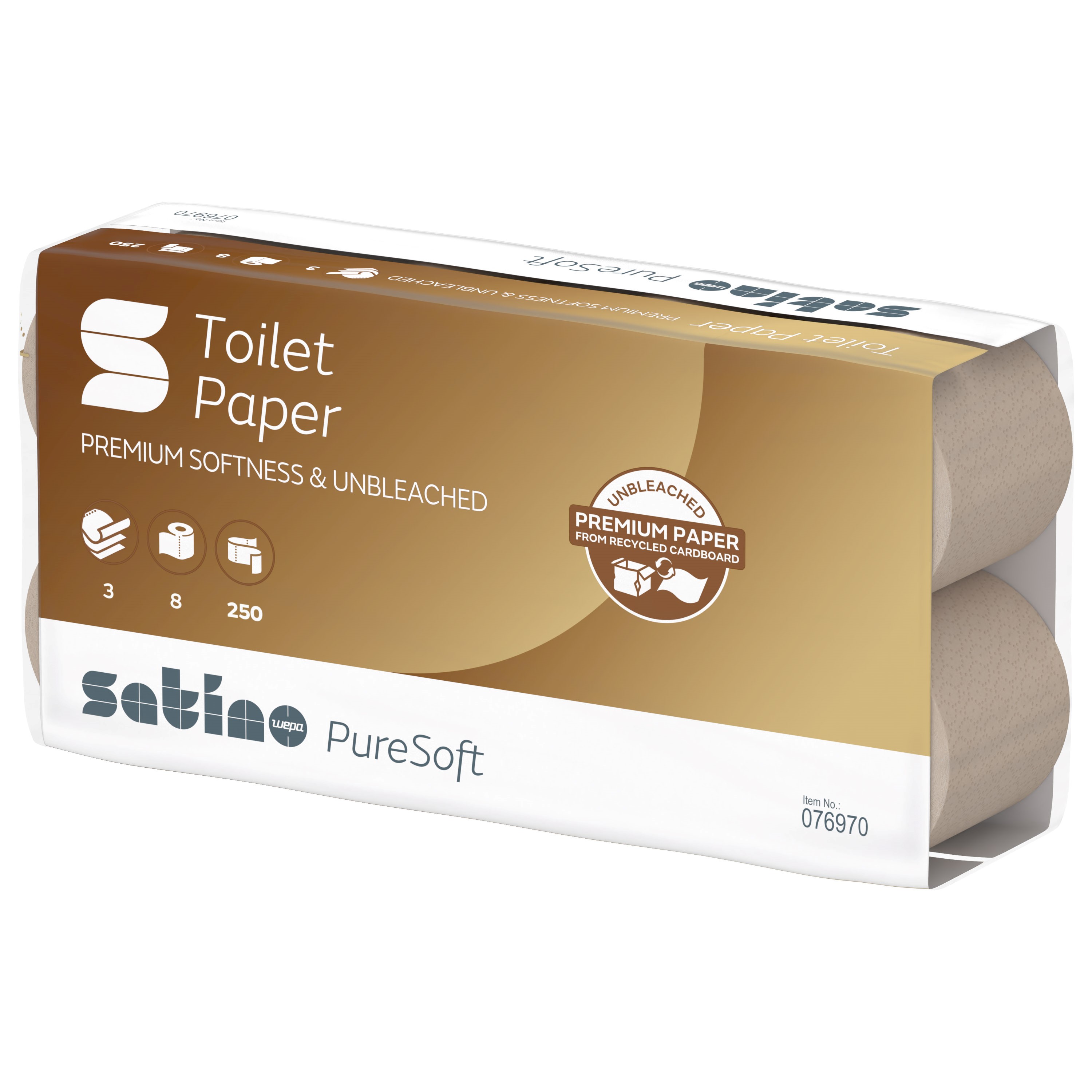 Produktbild: Toilettenpapier 3lg soft beige RC satino PureSoft 8x250 Blatt